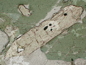 länglicher titanit mit opaken einschlüssen