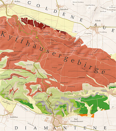 Geologische Karte zum Kyffhäuser (verkleinerter Ausschnitt des Geländemodells)